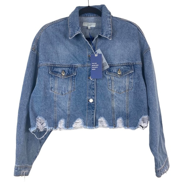 Love Tree Denim Jackets & Blazers - LOVE Tree Denim Women’s Distressed 100% Cotton Cropped Jean Jacket, NWT, Size L